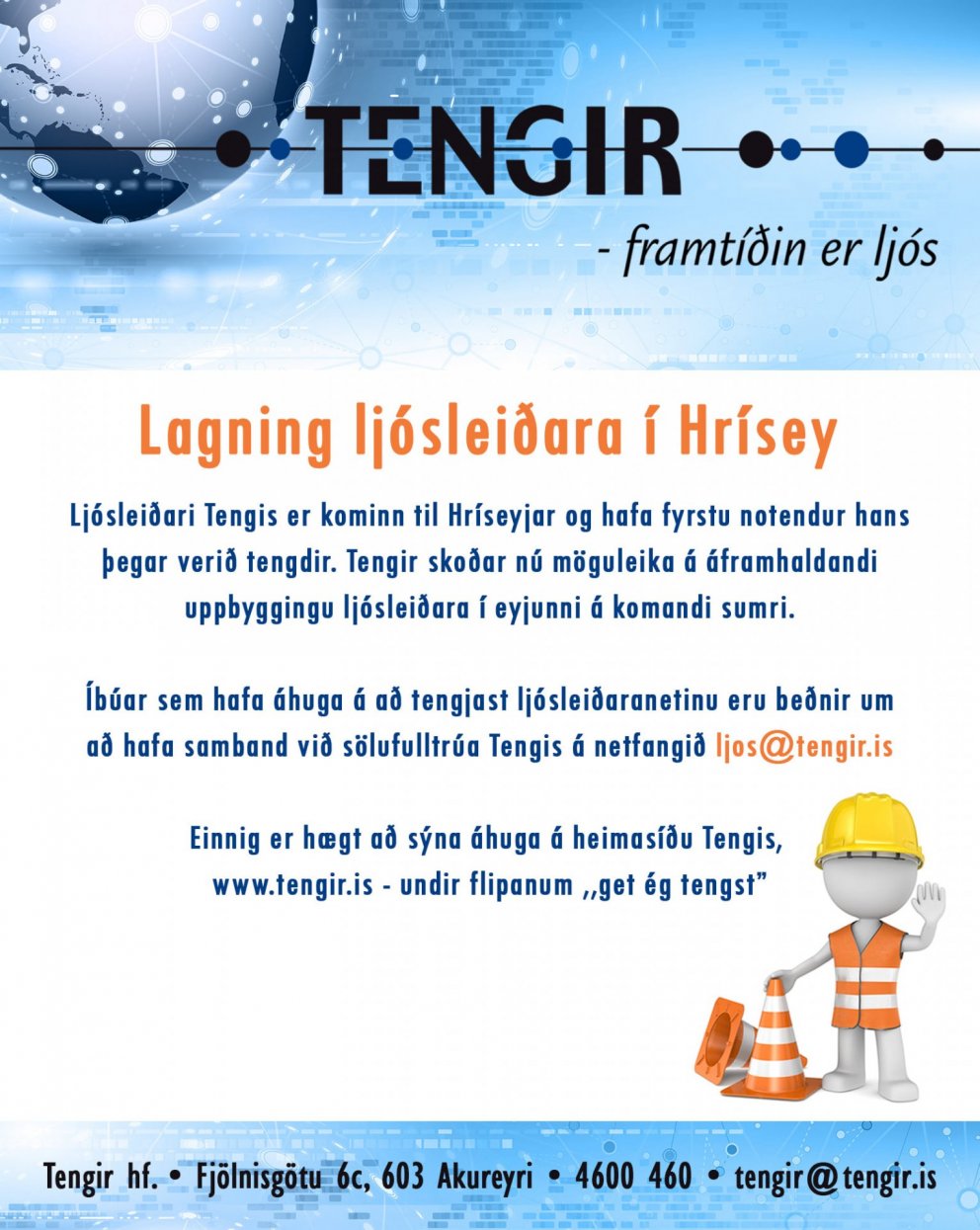 Lagning ljósleiðara í Hrísey