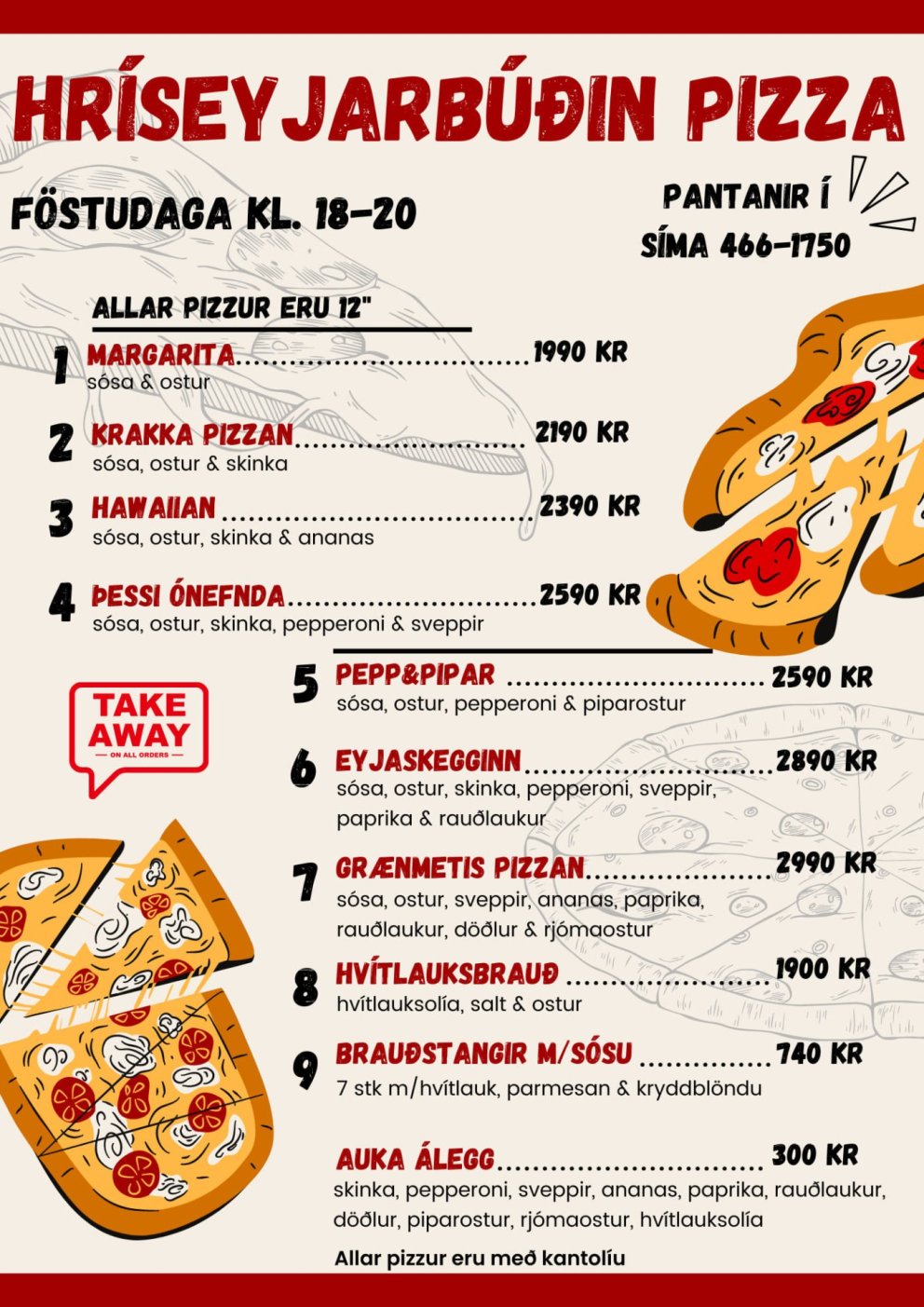 Pizzuseðill Hríseyjarbúðarinnar